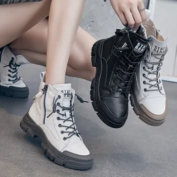 Кожаные ботинки для женщин 2023, спортивные ботильоны, женская роскошная дизайнерская обувь на плоской подошве, резиновые женские ботильоны на платформе