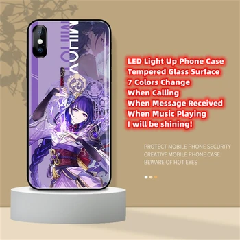 Чехол из закаленного стекла со светодиодной подсветкой для iPhone 14 13 12 11 Pro Max X XS XR SE2020 Plus Light Up Anime Cover