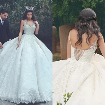 Новый дизайн Кружевного свадебного платья принцессы Бальное платье с Винтажным Нарядом Невесты Vestido De Noiva Casamento