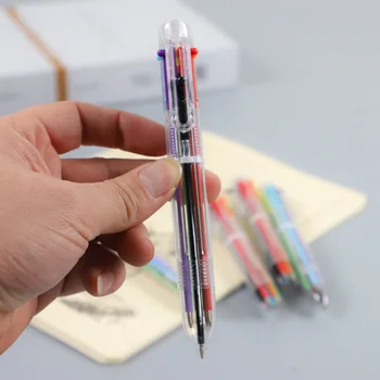 Оптовая продажа Прозрачной Шестицветной Маслянистой Шариковой ручки Нажмите на Шестицветную Цветную ручку для студентов, чтобы Изучить Канцелярские Принадлежности, Маркер для Ключей
