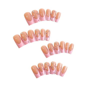 Розовые Квадратные накладные ногти, украшения, Длинные Искусственные ногти для начинающих нейл-арта