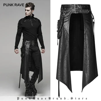 Мужские панк-брюки PUNK RAVE для выступлений на сцене, для вечеринок, для клуба, мужские юбочные брюки Со съемным боковым стереофоническим карманом на полу юбки