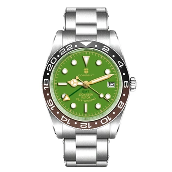 39 мм стерильная сталь Corgeut NH34 Небесно-голубой Зеленый Циферблат Мужские часы Сапфировое стекло Керамический безель Автоматические наручные часы