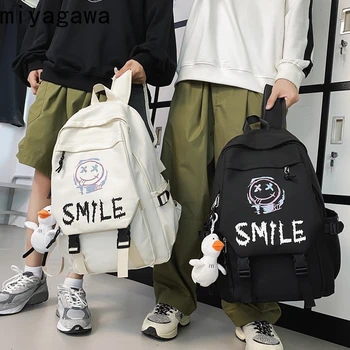 Передний рюкзак с карманами Miyagawa, элегантный дизайн, однотонная нейлоновая сумка для книг, Kawaii, большая вместительная школьная сумка с двойной ручкой,