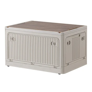 Складной ящик для кемпинга на открытом воздухе с деревянной крышкой Вместимость Автомобильного ящика для хранения продуктов питания для дома 56 л
