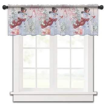 Рождественский Снеговик Кардинал, Короткая занавеска, Полупрозрачная занавеска для кухонной двери, Кафе, Маленькое окно, прозрачные занавески