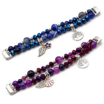 Фиолетовый браслет для Fitbit Inspire, 3 ремешка для женщин, браслет из бисера, регулируемые сменные ремешки из агата, эластичный кристалл синего цвета.