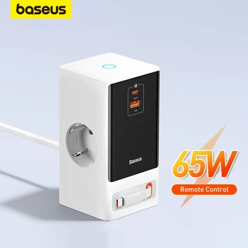 Зарядное устройство Baseus 65W Fast GaN Цифровое зарядное устройство Сенсорное управление 3 розетки переменного тока Приложение Дистанционное управление Выдвижной кабель Быстрая зарядка