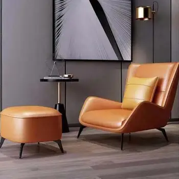 Современный скандинавский минималистичный легкий кожаный диван с одним креслом, ленивый креативный дизайн гостиной, кресло для отдыха.