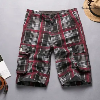 Новые модные клетчатые шорты-карго, мужские пляжные шорты, высококачественные летние повседневные шорты