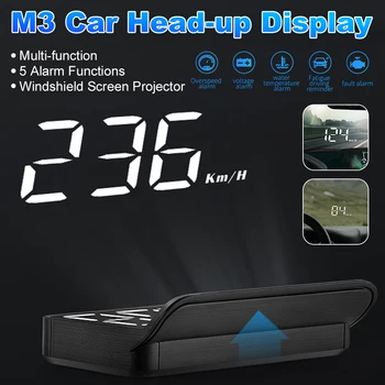 Автомобильный HUD M3, головной дисплей, многофункциональный цифровой GPS-спидометр, автомобильные часы, OBD2, 5 функций сигнализации, автомобильные гаджеты, автомобильные аксессуары
