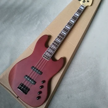 4-Струнная электрическая бас-гитара матово-красного цвета с настраиваемым грифом из розового дерева