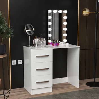 Современный туалетный столик, окрашенный в белый цвет, подсветка, современная простота, изысканное ощущение Небольшого шкафа для хранения, встроенного столика для макияжа