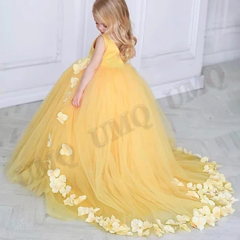 Детское модное платье для девочек-цветочниц с V-образным вырезом, платья для дня рождения, свадьбы, вечеринки, костюмы, Прямая поставка от первого лица