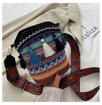 Винтажная женская сумка с кисточками в этническом стиле ручной работы через плечо для дамской сумки, хиппи-слинг, сумки через плечо для дамской сумки