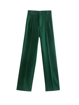ZA Новая женская шикарная модная офисная одежда, прямые брюки, винтажные женские брюки на молнии с высокой талией, Mujer