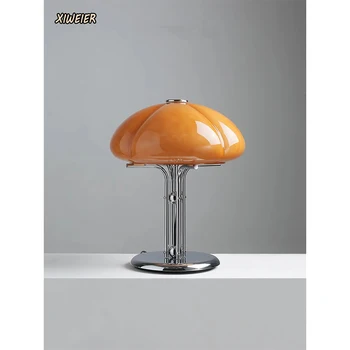 Средневековая настольная лампа Bauhaus mushroom от итальянского дизайнера из тыквенно-оранжевого стекла в стиле ретро, прикроватная лампа для кабинета и спальни