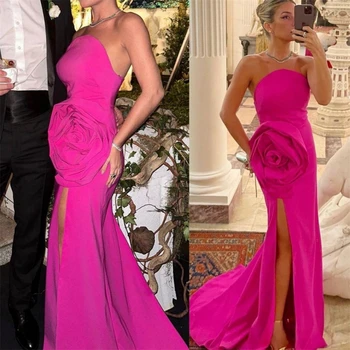 Strapless Prom Dresses Sheath Celebrity Party Gowns Flowers Satin Occasion Evening Gowns платье вечернее женское קוקטייל שמלות