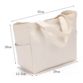 Сумка-тоут из эко-хлопка с несколькими карманами, холщовая сумка с пользовательским логотипом