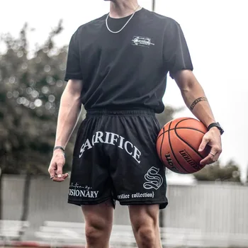 Новые спортивные баскетбольные шорты для фитнеса с сеткой для мышц, мужские Летние Свободные быстросохнущие шорты для бега большого размера