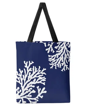 Коралловый ковер, синяя вместительная женская холщовая сумка-тоут для покупок, многоразовые студенческие сумки из эко-кожи