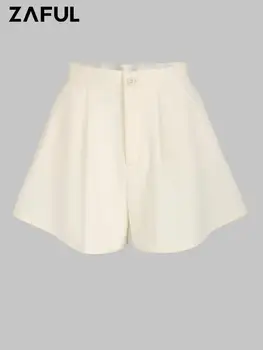 Повседневные шорты ZAFUL для женщин с карманом, однотонные плиссированные шорты с высокой талией, ширинка на молнии, широкие короткие брюки, базовый низ.