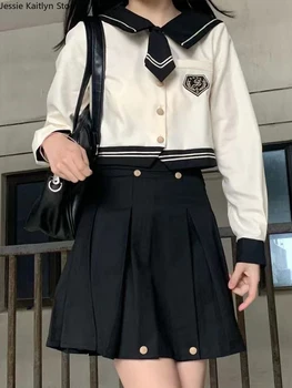 Корейская школьная форма моряка Каваи, женская униформа для косплея Японских девушек, униформа JK для колледжа, осенний топ с длинными рукавами и комплекты плиссированных юбок
