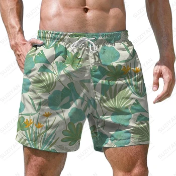 Летние мужские пляжные брюки, свободные повседневные пляжные брюки с 3D принтом, пляжные брюки в гавайском стиле, Модные удобные пляжные брюки