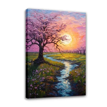Forbeauty Sunset Персиковое дерево, печать распылением на холсте, водонепроницаемые и блочные настенные картины маслом, плакат для домашнего декора