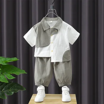 Летний костюм для мальчиков, Тонкая одежда для новорожденных в иностранном стиле 2023 года Выпуска, Красивый костюм-двойка Для детей 2-10 лет в тон