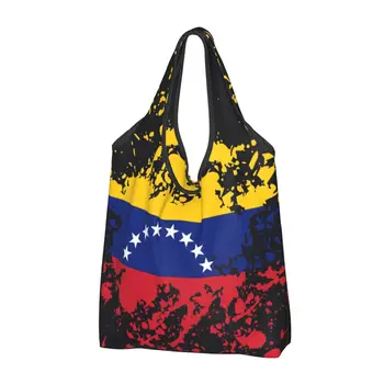 Многоразовая хозяйственная сумка с брызгами чернил от флага Венесуэлы, сумка-тоут, портативные сумки для покупок в Боливарианской Республике Венесуэла, Сумки для покупок в бакалейной лавке