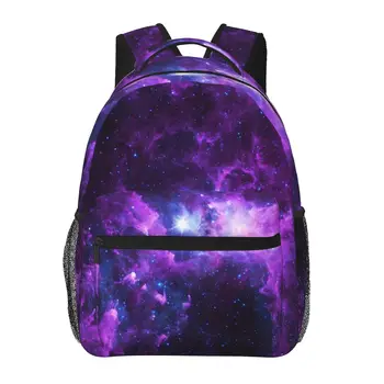 Фиолетовый рюкзак Galaxy, рюкзаки для колледжа из полиэстера с красочным принтом для мальчиков, Прочные школьные сумки Kawaii, рюкзак