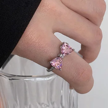 Новое кольцо с розовым бантом и цирконием для женщин и девочек, блестящее хрустальное кольцо 