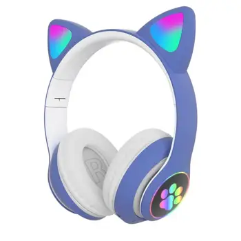 Aks-28, милая гарнитура с кошачьими ушками, светодиодные беспроводные Bluetooth-совместимые наушники с микрофоном, Светящиеся наушники для детей, подарки для девочек