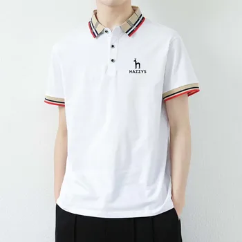 2023 Мужская одежда для гольфа HAZZYS, хлопковая футболка-поло с короткими рукавами, летняя однотонная повседневная футболка в деловом стиле