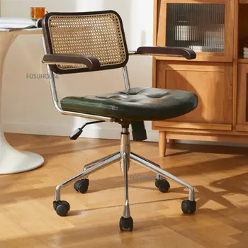 Современный офисный стул из ротанга Простой Бытовой Подъемник для кабинета Кресло с поворотным шкивом Офисная Мебель Компьютерные игровые стулья для спальни