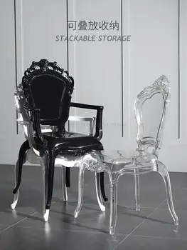 Акриловый придворный стул, спинка, подлокотник, обеденный стул, домашний европейский минималистичный дизайнерский призрачный стул, кристально прозрачный стул