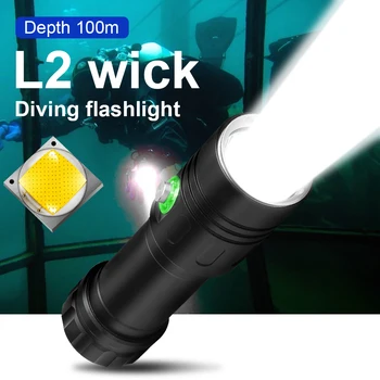 Супер яркий Мощный светодиодный Перезаряжаемый фонарик для дайвинга L2 Wick 4 Режима Подводный Ручной фонарь Водонепроницаемый 18650