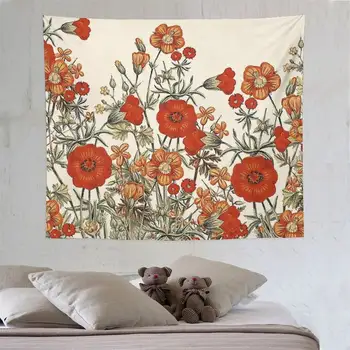 Красочный цветочный гобелен на стену - Ботанические растения, травы, Винтажный природный Гобелен для спальни, , Общежития - Цветочный Настенный гобелен