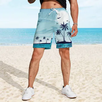 Пляжные плавки с гавайским 3D принтом, эластичные пляжные шорты на шнуровке Летние дышащие шорты Для мужчин, Свободные брюки Cortos 2023