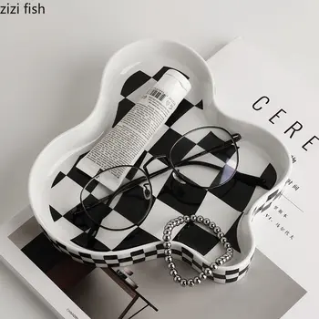 Креативный черно-белый лоток для хранения шахматной доски Неправильной формы Керамический лоток для хранения Косметики, ювелирных изделий, товаров для дома