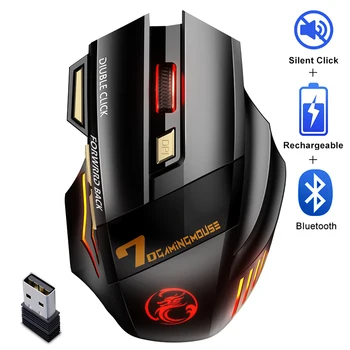 Перезаряжаемая беспроводная мышь Gamer для компьютера, игровая мышь RGB, мышь Bluetooth USB, Бесшумная эргономичная мышь Mause для портативных ПК-мышей