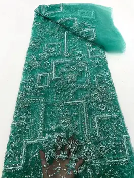 Кружевная ткань из тюля с бисером L-13064510 С блестками Африканская кружевная ткань высокого качества для женского платья