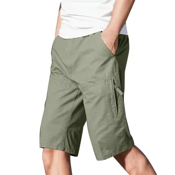 Мужские шорты-карго с карманами Плюс размер 6Xl Свободного покроя, шорты для походов на открытом воздухе, Однотонный комбинезон с эластичной резинкой на талии, брюки