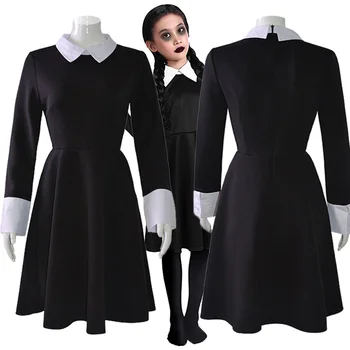 Костюм Wednesday Addams для девочек, платье с воротником 