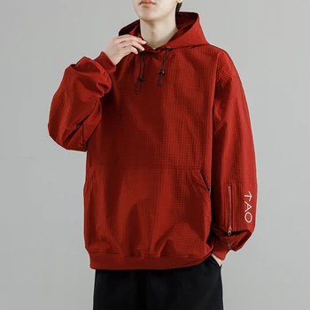 Классический Весенне-осенний мужской пуловер 2023 года, куртки с капюшоном, Однотонные Свободные пальто с капюшоном, Спортивная Уличная одежда, Верхняя Ветровка