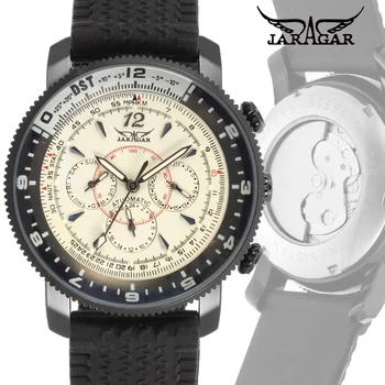 Модные Мужские и женские наручные часы Jaragar от ведущего бренда с круглым рисунком, полностью автоматические механические кожаные наручные часы с датой передачи данных