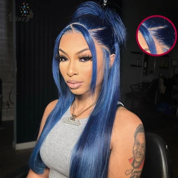 Парик из натуральных волос 13x6 HD 613 Парик из натуральных волос на кружеве прямого синего цвета для чернокожих женщин, бразильские волосы без клея 13 × 4