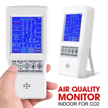 Монитор качества воздуха Детектор газа на CO2 PM2.5 HCHO TVOC Датчик температуры и влажности воздуха Детектор качества воздуха с реальными датчиками