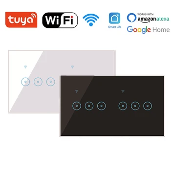 Сенсорный выключатель Tuya WiFi 6Gang Настенные выключатели Smart Home с дистанционным управлением нейтральным голосом 100-240 В Поддержка Alexa Google Home